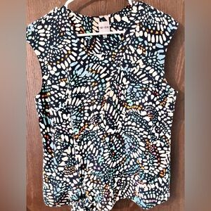 NIC+ZOE Black and White Fitted Cap Sleeve Blouse